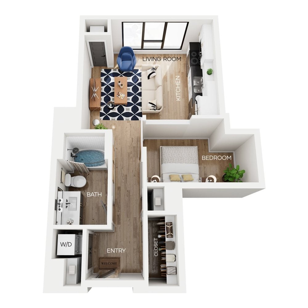 Rendering of the V7 floor plan with a Studio bedroom and 1 bathroom[s] at The Larking