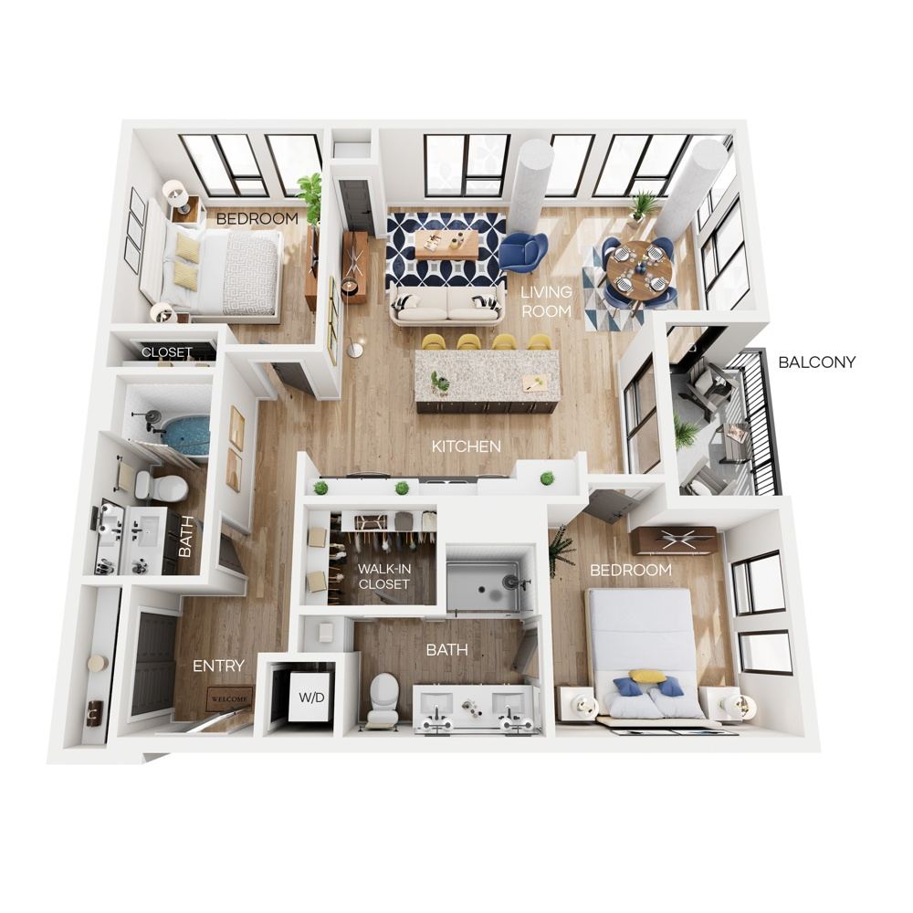 Rendering of the C6 floor plan with 2 bedroom[s] and 2 bathroom[s] at The Larking