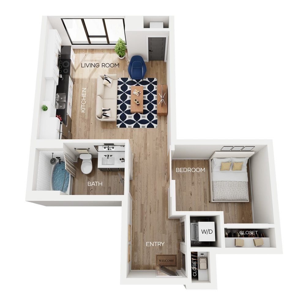 Rendering of the V10 floor plan with a Studio bedroom and 1 bathroom[s] at The Larking
