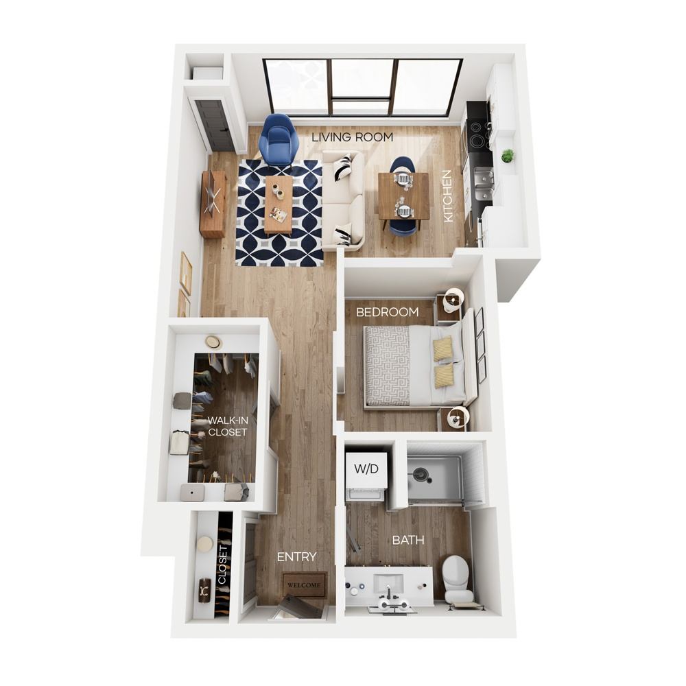 Rendering of the V12 floor plan with a Studio bedroom and 1 bathroom[s] at The Larking