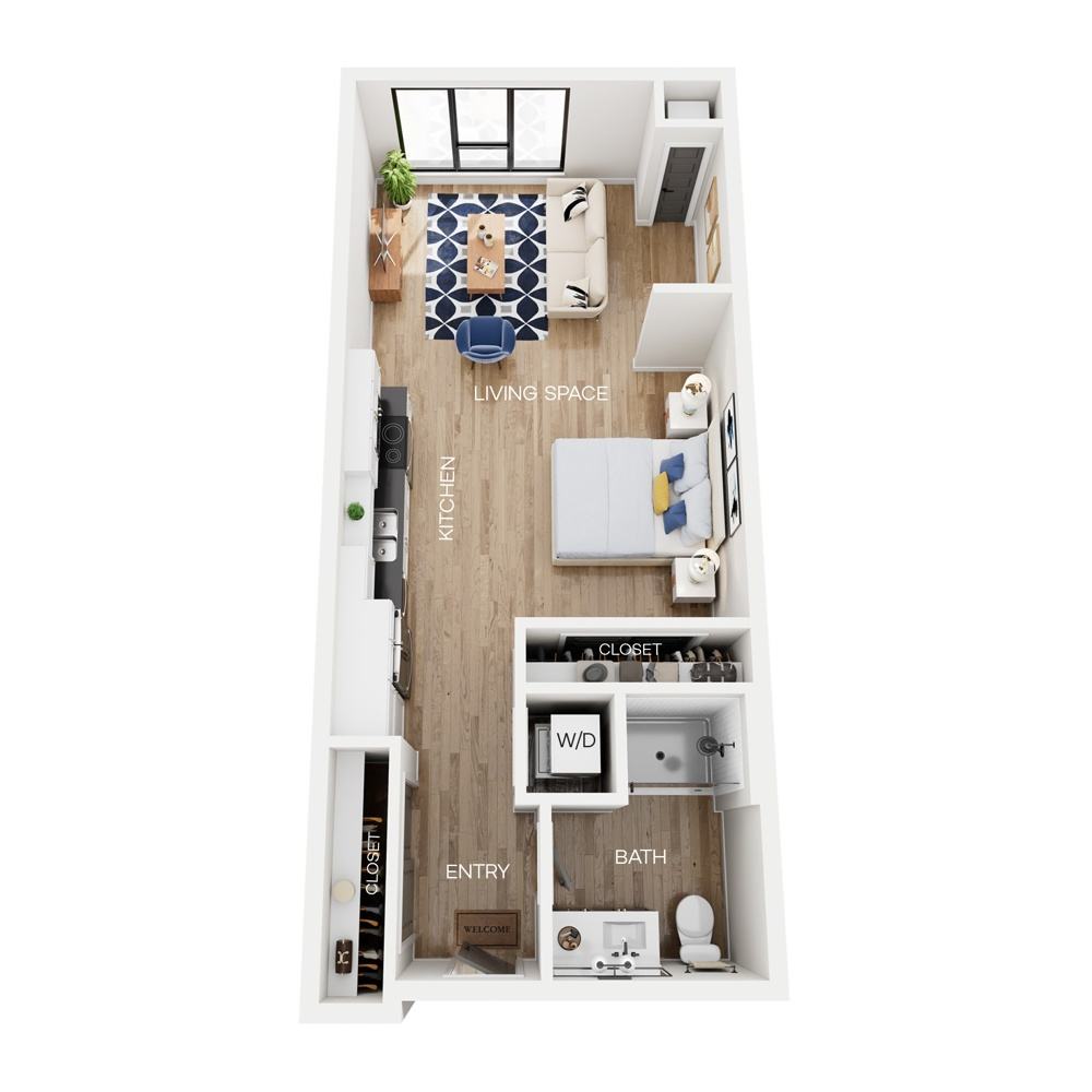 Rendering of the S7 floor plan with a Studio bedroom and 1 bathroom[s] at The Larking