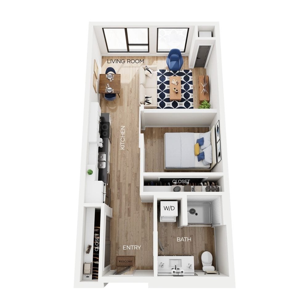 Rendering of the V11 floor plan with a Studio bedroom and 1 bathroom[s] at The Larking