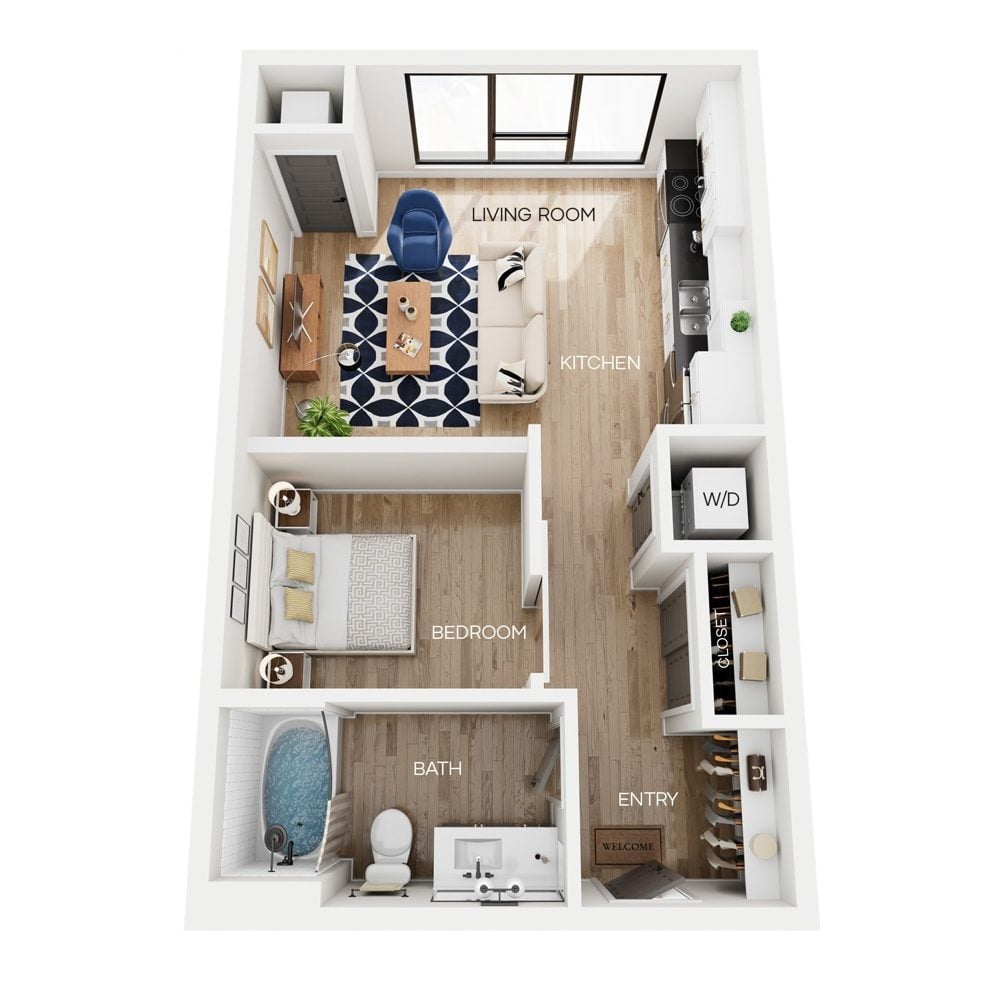 Rendering of the V6 floor plan with a Studio bedroom and 1 bathroom[s] at The Larking