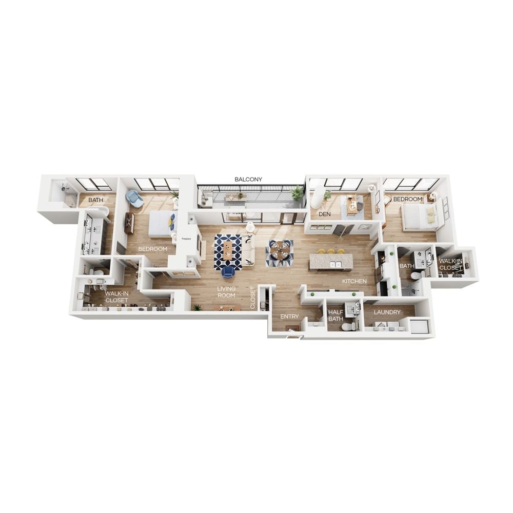 Rendering of the Opal floor plan with 2 bedroom[s] and 2.5 bathroom[s] at The Larking