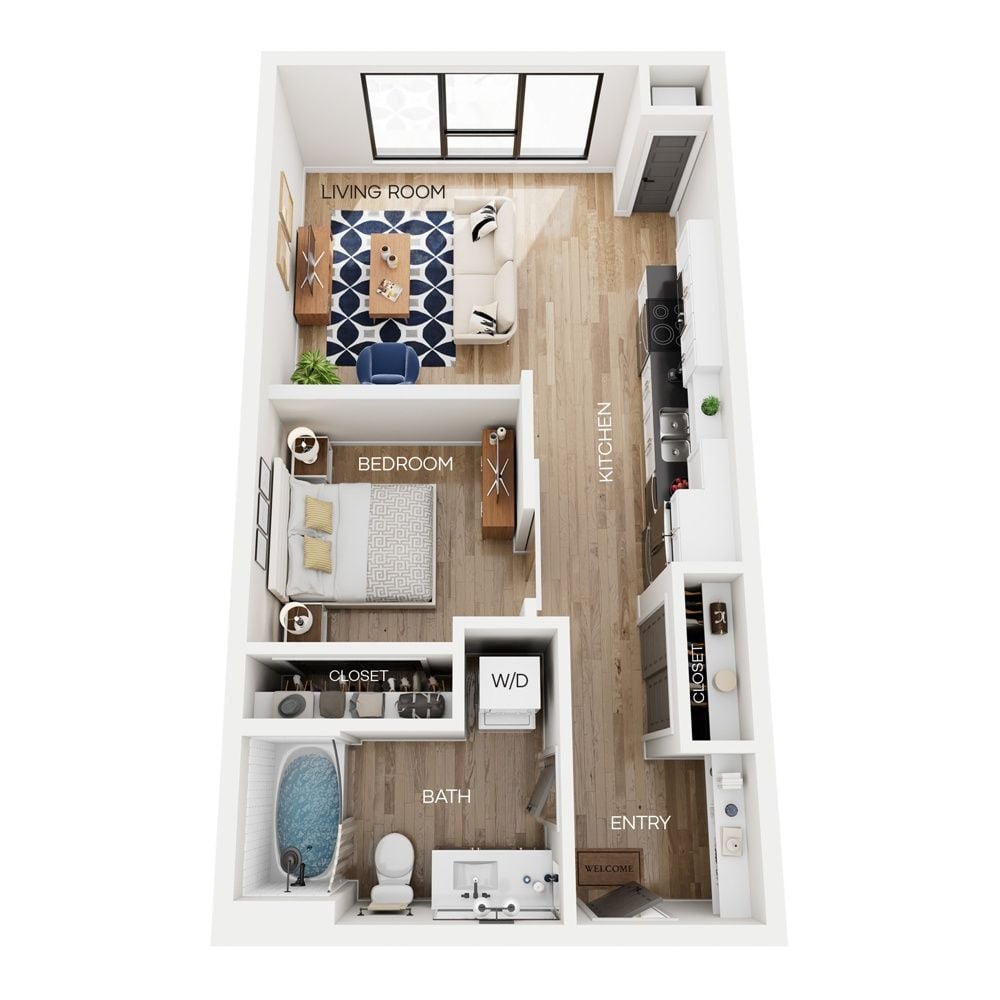Rendering of the V9 floor plan with a Studio bedroom and 1 bathroom[s] at The Larking
