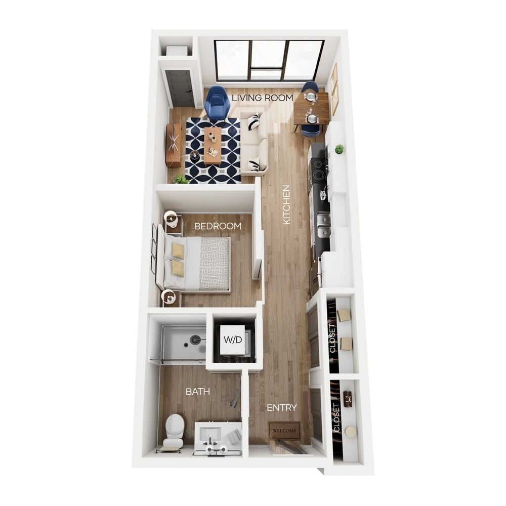 Rendering of the V8 floor plan with a Studio bedroom and 1 bathroom[s] at The Larking